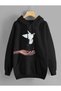 Unisex Black Hooded Sweatshirt Pigeon Printed