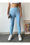 Women's Blue High Waist Stretchy Jogger Sweatpants - 5