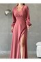 V-Neck Slit Maxi Length Evening Dress Wedding Engagement Promise - 4