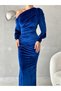 Slit Off Shoulder Maxi Length Velvet Fabric Evening Dress Wedding Engagement Promise - 4
