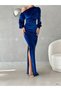 Slit Off Shoulder Maxi Length Velvet Fabric Evening Dress Wedding Engagement Promise - 3