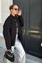 wool look loose cut snap fastening pocket detail medium length trend bomber jacket coat - 3