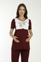 Dark Claret Red Patterned Maternity and Maternity Pajamas Set with Dressing Gown - 2