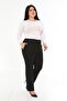 Women's Black Plus Size Elastic Waist Trousers - 2