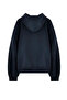 Large Size Navy Blue Refrfsh Print Detailed Hooded Pocket Sweatshirt-Hoodie - 2