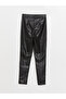 Slim Fit Straight Leather Look Women's Trousers - 7