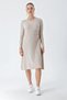 Women's Crew Neck Corded Knee Length Knitwear Dress Beige 24W119 - 3