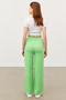 Women's Green Elastic Waist Double Pocket Wide Leg Wrinkled Trousers - 5