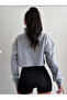 Fermuarlı Crop Sweatshırt Gri - 4
