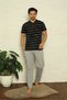 Men's Black V-Neck 3-Piece Pajama Suit 6826 - 4