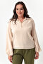 Women's Beige Long Sleeve Necklace Plus Size Blouse
