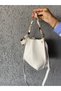 Crocos Women's White Scarf Chain Accessory Soft Leather 3 Compartment Handbag and Shoulder Bag - 3