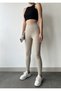 Women's Stone Colored Cotton High Waist Ribbed Gathering Leggings - 6