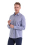 Navy Blue Slim Fit Print 100% Cotton Slim Collar Long Sleeve Sports Shirt - 3
