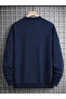 Futurehead Printed Crew Neck Navy Blue Oversize Sweatshirt - 3