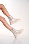 WOMEN BEIGE STONE DETAILED SIDE ZIPPER LACE-UP BOOTS POSTAL - 3