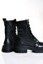 WOMEN'S BLACK PARACHUTE FABRIC DETAILED SIDE ZIPPER LACE-UP BOOTS POSTAL - 3