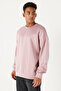 Men's Dusty Rose Oversize Loose Cut Crew Neck Plain Sweatshirt - 4