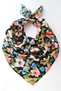 Beauty Garden Watercolor Crispy Floral Patterned Black Vegan Silk Scarf Bandana - 6