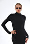 Black Ribbed Fitted Long Sleeve Slit Midi Dress - 7