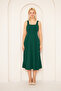 Women's Flexible Crepe Fabric Midi Length Thick Strap Square Neck Flared Cut Emerald Green Dress 086