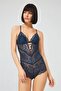 Petrol Green Backless Lace Women's Bodysuit - 4