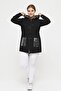 Women's Large Size Black Hooded, Shiny Sequin Detailed, Zippered Pocket, Comfortable and Stylish Sweatshirt - 7