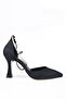 Black Satin Ankle Strap Stoned Stiletto Goblet Heeled Shoes - Glossy - 3
