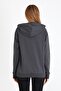Kadın Antrasit Kapüşonlu Basic Örme Sweatshirt - 6