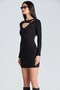 1968 Drop Detailed Black Dress with Low-cut Breast - 3