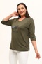 Large Size New Season Casual Comfort Model Leaf Pattern Stone Printed Half Sleeve Mother 4 Seasons Blouse - 4