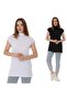 Women's Black and White 2-Piece High Collar Sleeveless Knitted Cotton Tunic