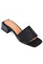 Capone Blunt Toe Single Strap Block Heeled Satin Labyrinth Patterned Black Women's Slippers - 5