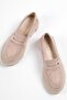 Capone Oval-Toe Track-Sole Suede Beige Women's Loafers - 3