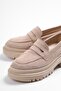 Capone Oval-Toe Track-Sole Suede Beige Women's Loafers - 5