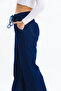 Navy Blue Elastic Waist High Waist Wide Leg Jeans Wide Leg Jeans - 4
