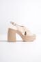 Capone Blunt Toe Cross Wide Strap Platform Heeled Beige Women's Sandals - 6