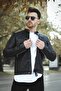 Attilio Extra Slim Fit Men's Leather Coat with Fleece Inside and Piping on the Sides - 3