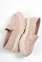 Capone Oval-Toe Track-Sole Suede Beige Women's Loafers - 4