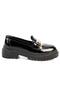 Capone Oval-Toe Metal-Accented Track-Sole Crinkled Patent Women's Black Loafers - 6