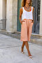 Women's Powder Elastic Waist Self-Textured Side Button Pocket Bermuda Shorts GK-BST3146