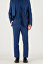 Men's Blue Slim Fit Slim Fit Mono Collar Checked Classic Wool Suit - 4