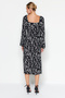 Black Geometric Patterned Straight Cut Slit Detail Viscose Woven Dress TWOAW24EL00865 - 6