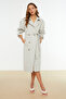 Beige Oversized Loose Fit Belted Water-Repellent Long Trench Coat TWOSS21TR0005 - 5