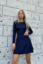 Women's Navy Blue Crew Neck Stitching Detailed Flared Mini Dress ALC-X10883 - 3