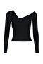 Siyah Pamuklu Esnek Volanlı Fitted/Vücuda Oturan Crop Örme Bluz TWOAW24BZ00161 - 7