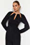 Siyah Pencere/Cut Out Detaylı Aksesuarlı Örme Bluz TPRAW24BZ00053 - 5