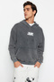 Anthracite Oversized / Wide Cut Hooded Pale Effect Back Printed Sweatshirt Tmnaw24Sw00141 - 7