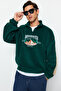 Zümrüt Yeşili Unisex Oversize/Geniş Kesim Dik Yaka Anti-pilling Polar Sweatshirt TMNAW24SW00034 - 5