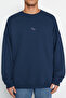 Lacivert Bisiklet Yaka Oversize/Geniş Kesim İçi Polarlı Dinozor Nakış Sweatshirt TMNAW24SW00064 - 4